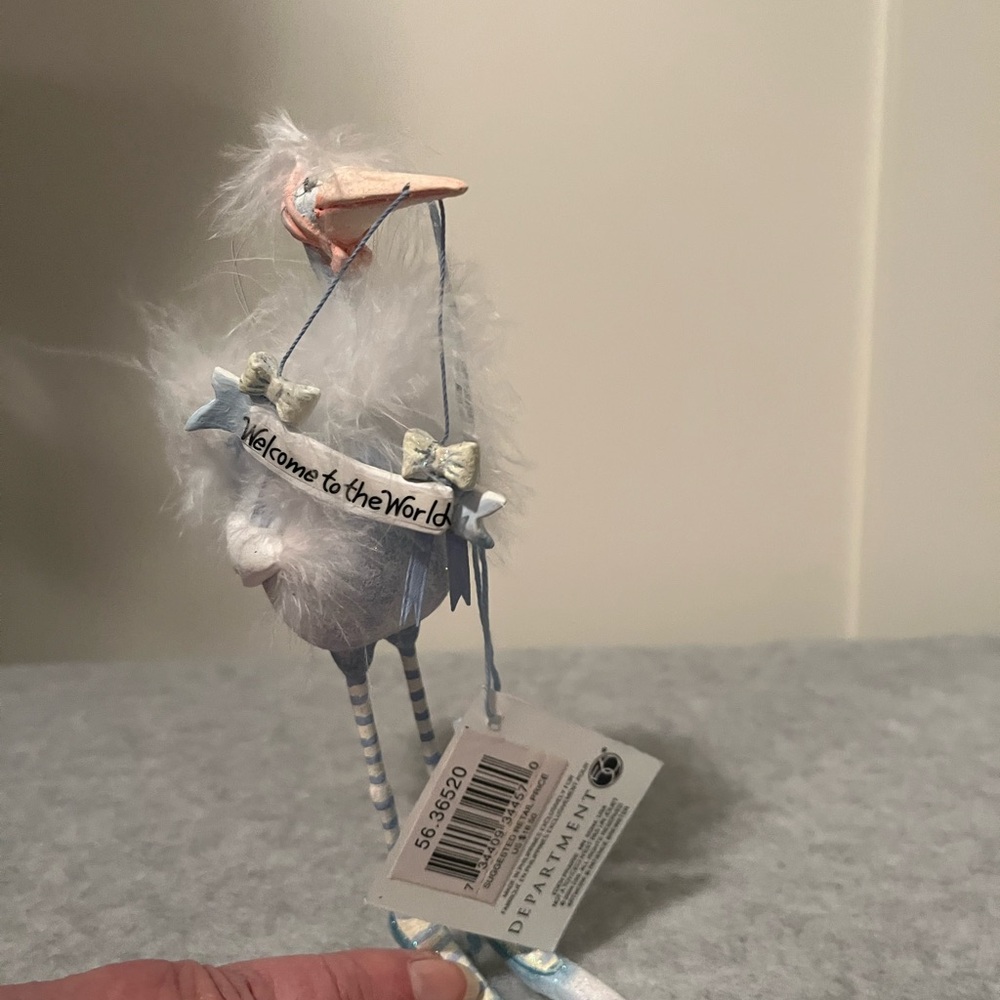 NWT BOXED -Krinkles - Patience Brewster RETIRED Stork Figurine - Blue and White